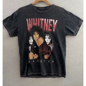 Whitney Houston Shirt Womens M Black Graphic Band Tee Shirt R&B Singer Cotton
